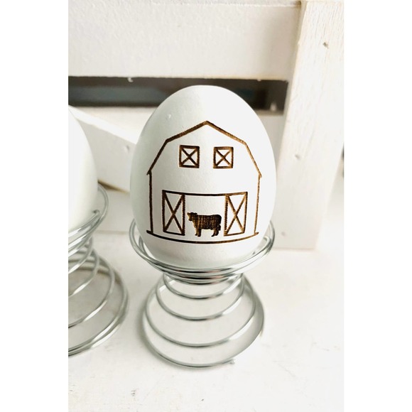 Farmhouse Inspired "Farm" Wood Egg & Stand Set - Picture 4 of 4